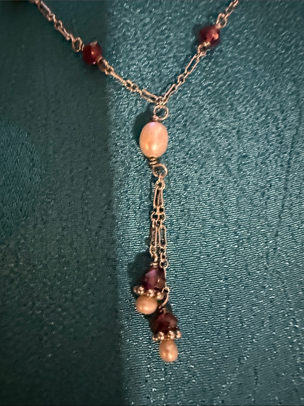 Pearl and Garnet Drop Pendant Necklace - Women's Jewelry